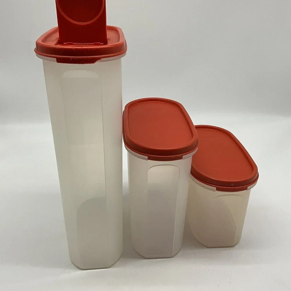 Tupperware Vintage Modular Mate Lot of 3 Containers with Red Lids Collectible